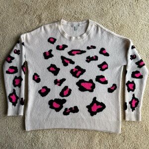 Autumn Cashmere 100% Cashmere Sweater Womens L Leopard Print Pink Crewneck Knit